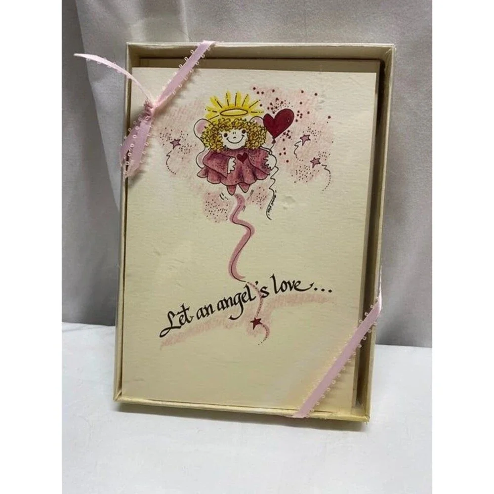 8A vintage 1990 stationery whimsical illustration of winged angel greeting card
